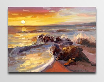 Sunrise painting dawn painting oil Sea dawn painting Ocean sunrise Original Sea Waves Ocean Oil Painting Home decor