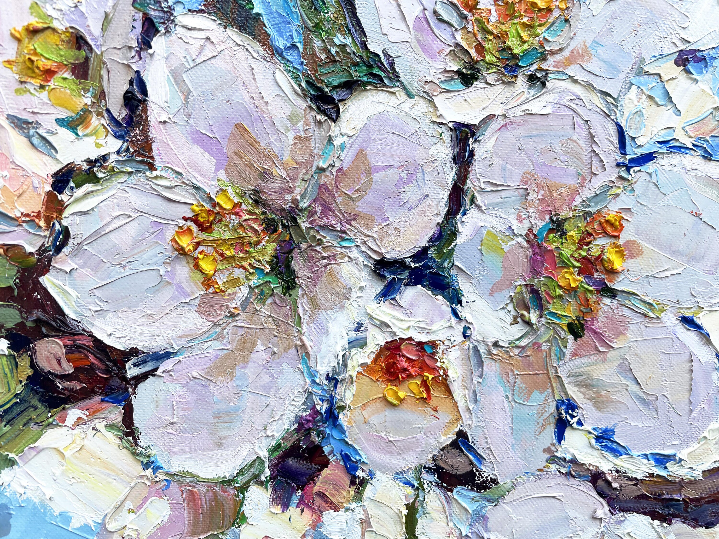 咲き誇る春の木の油絵、花の印象派、11.8x15.7 - Etsy 日本