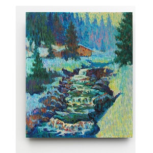 River painting oil River artwork River landscape Autumn painting Forest painting oil Rocky mountains Original painting Forest waterfall