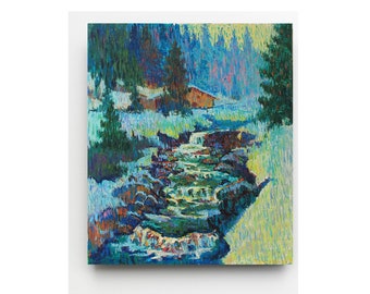 River painting oil River artwork River landscape Autumn painting Forest painting oil Rocky mountains Original painting Forest waterfall