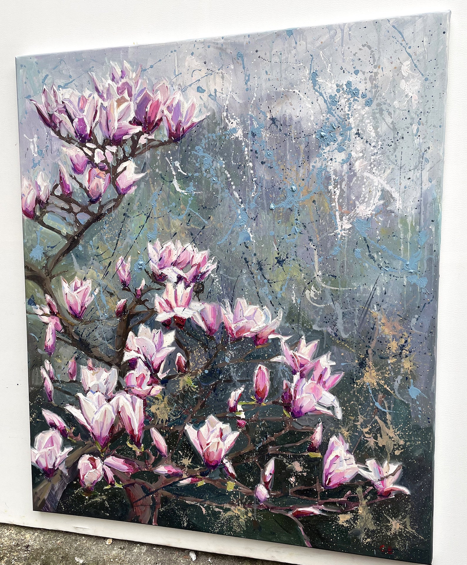 Magnolia Painting Oil Magnolia Branch Spring Flowers Blooming Garden ...