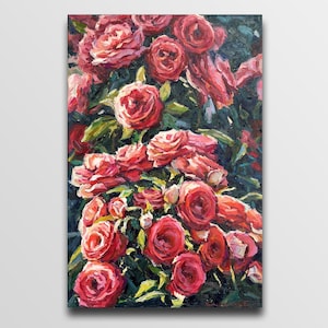 Roses Oil painting original, Art painting flowers, Bloom Flower painting, Pale pink rose wall art, Floral oil painting Plein air painting