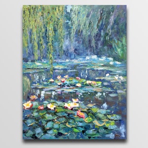 Water lily painting Pond Painting Water Lily Art Impressionism oil River painting oil Kitchen decor Lily flowers