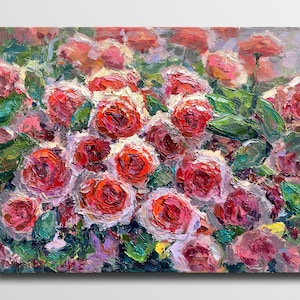 Red roses painting Floral oil painting Flower still life Bouquet roses oil Colorful oil painting Plein air painting