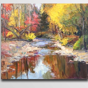 Autumn oil painting River sunset River stones River Artwork River painting Riverscape Painting River Painting Oil Landscape painting