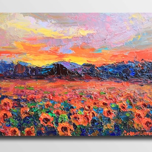 Sunflowers painting  Sunflower Artwork Sunflowers painting oil Flowers painting oil sunflowers wall art Housewarming gift