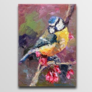 Bird painting - small oil painting, bird artwork bird lover gift, tropical bird art on canvas, wild bird art, bird watcher gift