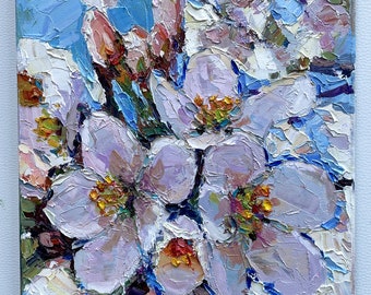 咲き誇る春の木の油絵、花の印象派、11.8x15.7 - Etsy 日本