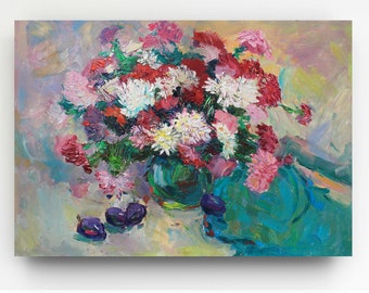 Bloemenstilleven Fruitolieverfschilderij Bloemenolieverfschilderij Boeketschilderij Bloemenboeketkunst Origineel schilderij Aangepaste olieverfschilderij