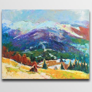 Autumn Mountain Oil Painting: Panoramic Landscape Art on Canvas