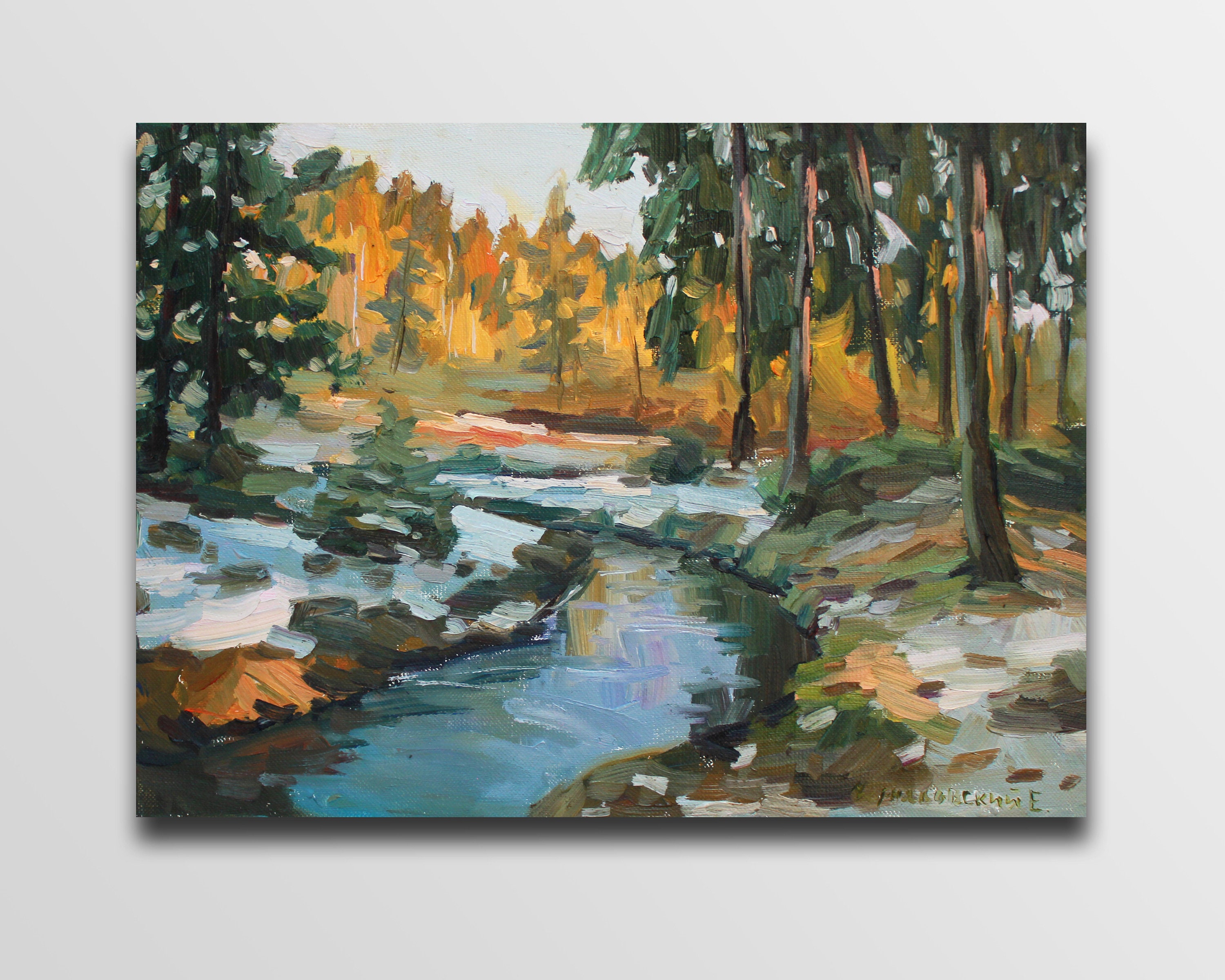 冬の油絵 川の絵 明るい絵 冬の森 戸外の絵 油絵 印象派 - Etsy 日本