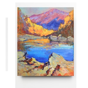 Impressionist Landscape Painting Original oil Painting on Canvas Nature Artwork River Sunrise Painting Landscape Art LoungeRoom Decor