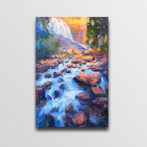 River stones River Artwork River painting Riverscape Painting River Painting Oil Landscape painting Housewarming gift vintage style