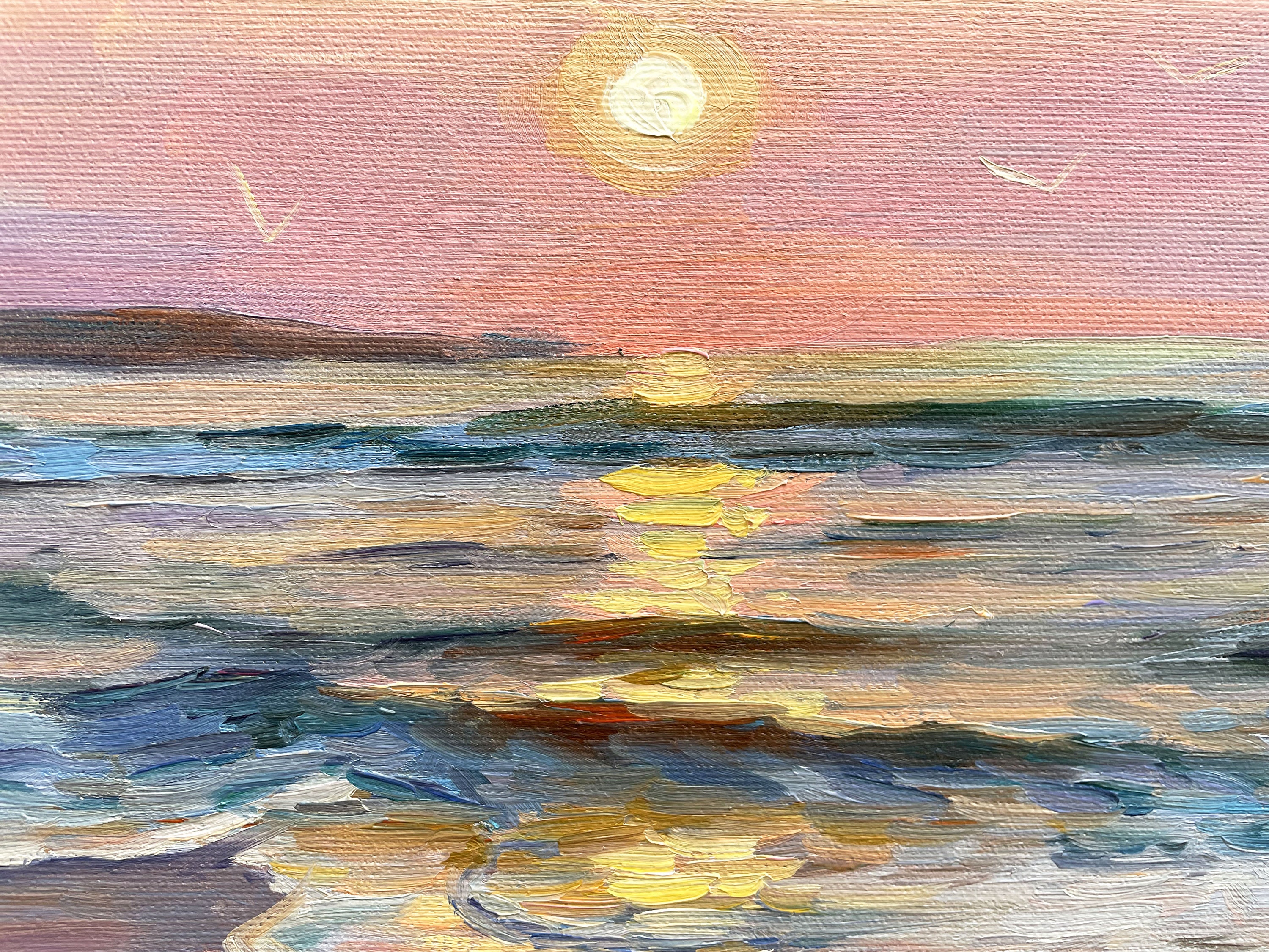 海　日の出　油絵 夜明け 日の出海 絵 夜明けの絵 日の出の油絵 海の夜明けの絵 海