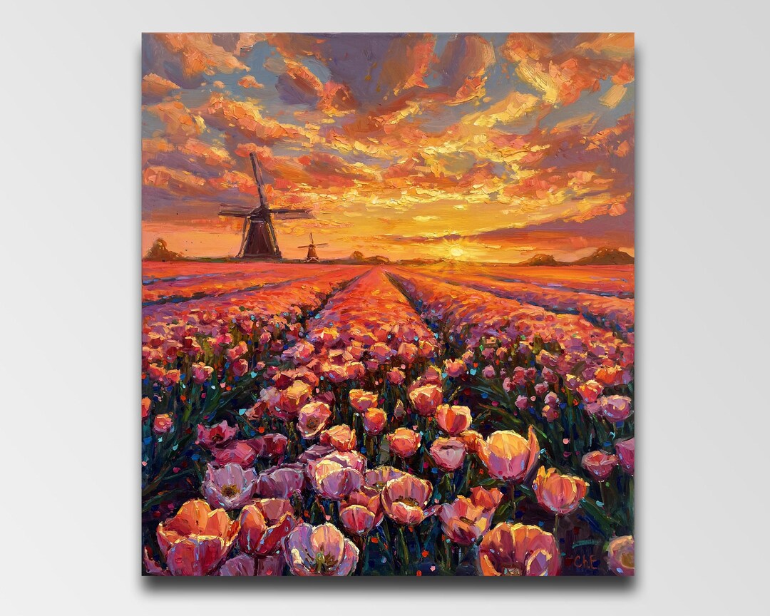 Holland Oil Painting Holland Tulips Art Tulip Field Painting Floral Oil ...
