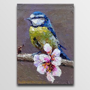 Bird painting - small oil painting, bird artwork bird lover gift, tropical bird art on canvas, wild bird art, bird watcher gift