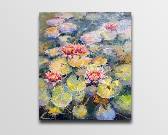 油絵 絵画【蓮の池】 油絵 蓮の池 絵画 HR 通販 12814518｜Creema(クリーマ)