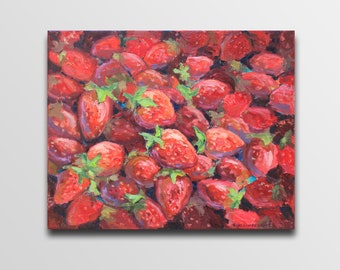 イチゴの油絵 ベリーの絵画 静物画 壁アート キッチン フルーツ アート