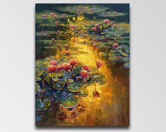 蓮の池オリジナル油絵「睡蓮」アート（8 x 10インチ） - Etsy 日本