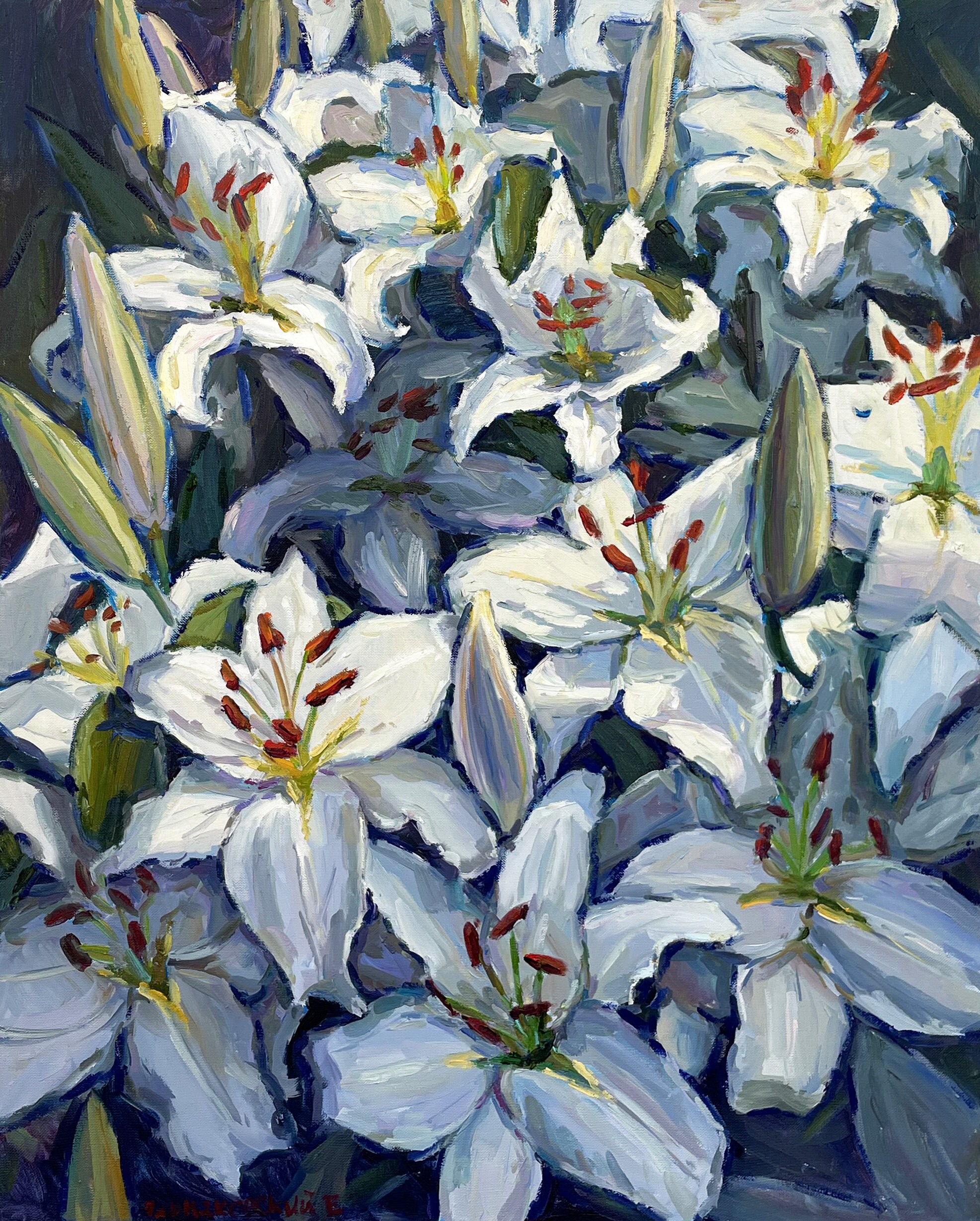 白いユリ 白いユリの花の絵画 ユリの芸術 花の静物画 蓮の絵