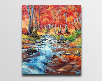 Forest oil painting Autumn forest painting Autumn Painting Nature Painting Plein air painting Impressionism River oil painting Autumn river