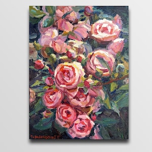Roses Oil painting original, Art painting flowers, Bloom Flower painting, Pale pink rose wall art, Floral oil painting Plein air painting
