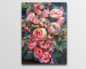 Pintura al óleo original de rosas, arte floral para pared, 11,8 x 15,7 pulgadas