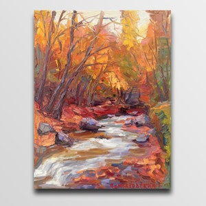 Autumn oil painting River sunset River stones River Artwork River painting Riverscape Painting River Painting Oil Landscape painting