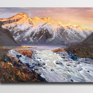 Dipinto a olio sulle Montagne Rocciose: paesaggio alpino invernale, opera d&#39;arte originale (23,6 x 29,5 pollici)