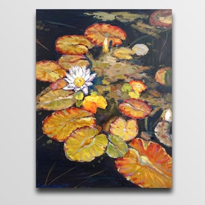 Water lily painting Pond Painting Water Lily Art Impressionism oil River painting oil Kitchen decor Lily flowers