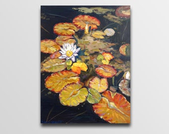 Water lily painting Pond Painting Water Lily Art Impressionism oil River painting oil Kitchen decor Lily flowers