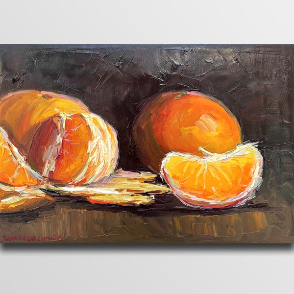 Mandarine Mandarines peinture Oranges nature morte Nature morte Fruits Peinture oranges art Fruits tropicaux art Peinture à l’huile personnalisée