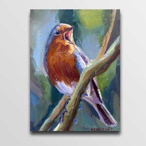 Bird painting - small oil painting, bird artwork bird lover gift, tropical bird art on canvas, wild bird art, bird watcher gift