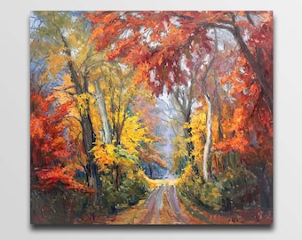Autumn forest painting Forest painting oil Park oil painting Park  wall art Nature painting Forest wall art Painting on canvas