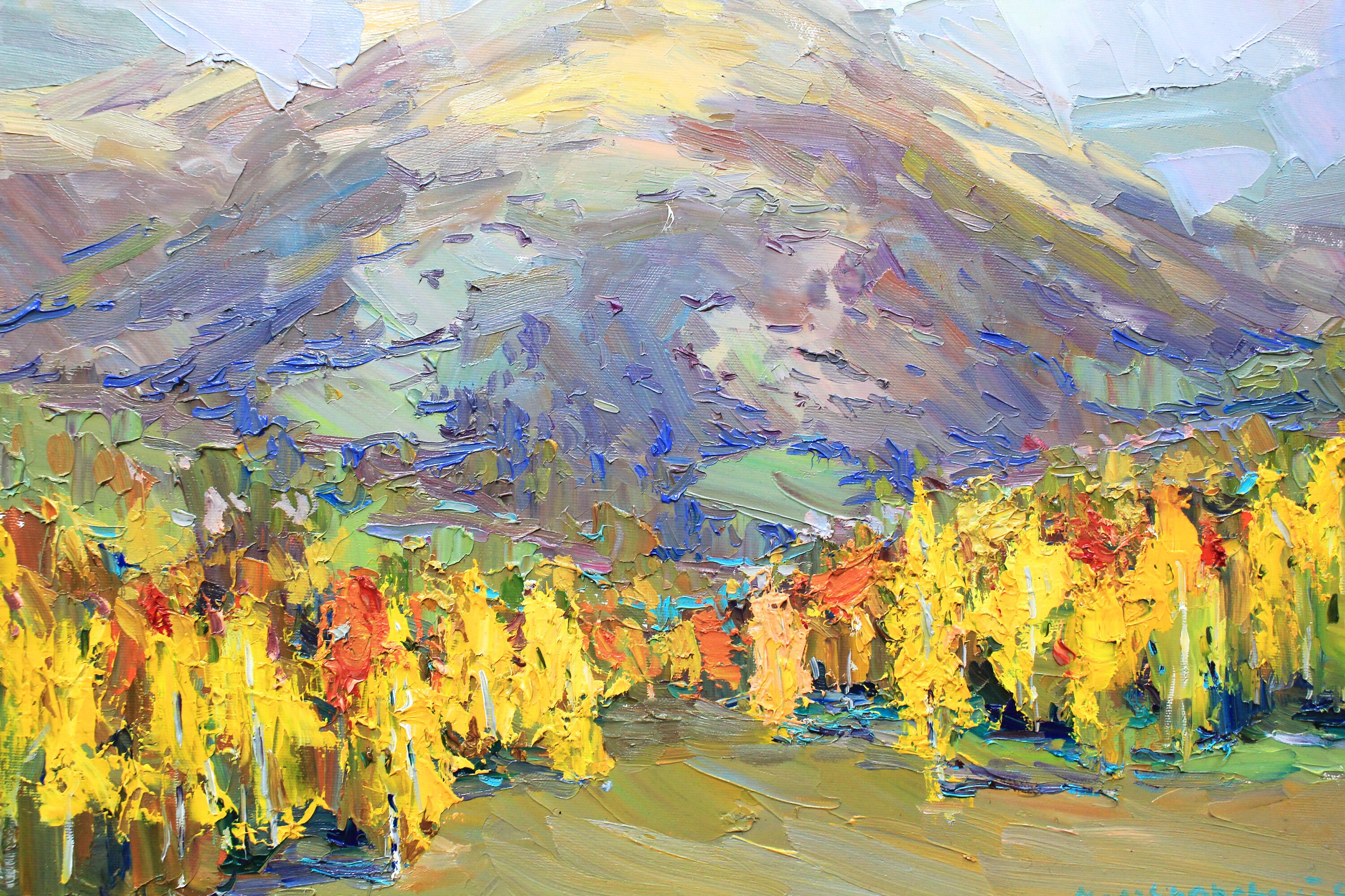 油絵山と川絵画 山と川のある風景B5018｜Yahoo!フリマ（旧PayPayフリマ） 絵画