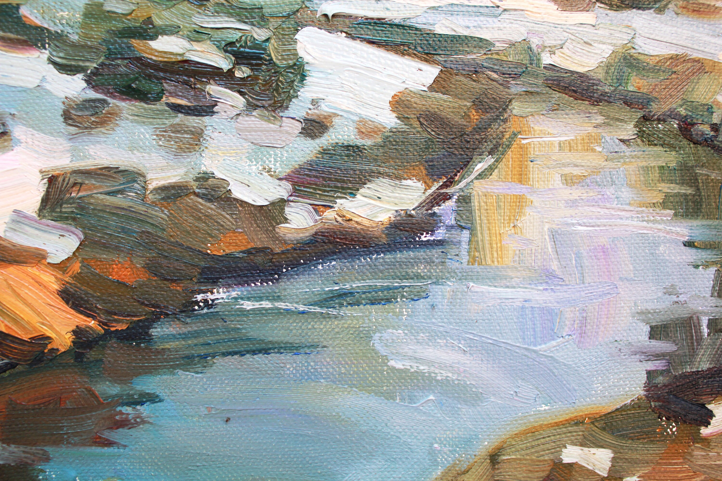 冬の油絵 川の絵 明るい絵 冬の森 戸外の絵 油絵 印象派 - Etsy 日本