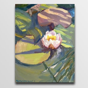 Water lily painting Pond Painting Water Lily Art Impressionism oil River painting oil Kitchen decor Lily flowers
