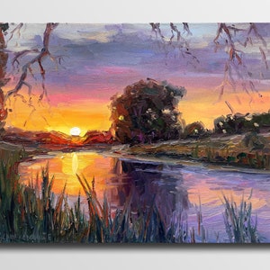 River stones River Artwork River painting Riverscape Painting River Painting Oil Landscape painting Housewarming gift vintage style