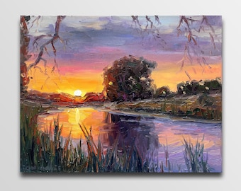River stones River Artwork River painting Riverscape Painting River Painting Oil Landscape painting Housewarming gift vintage style