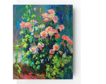 Rose oil painting Roses artwork Floral oil painting Bouquet painting Floral still life Custom oil painting Plein air painting Floral artwork