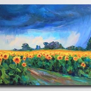 Sunflowers painting  Sunflower Artwork Sunflowers painting oil Flowers painting oil sunflowers wall art Housewarming gift