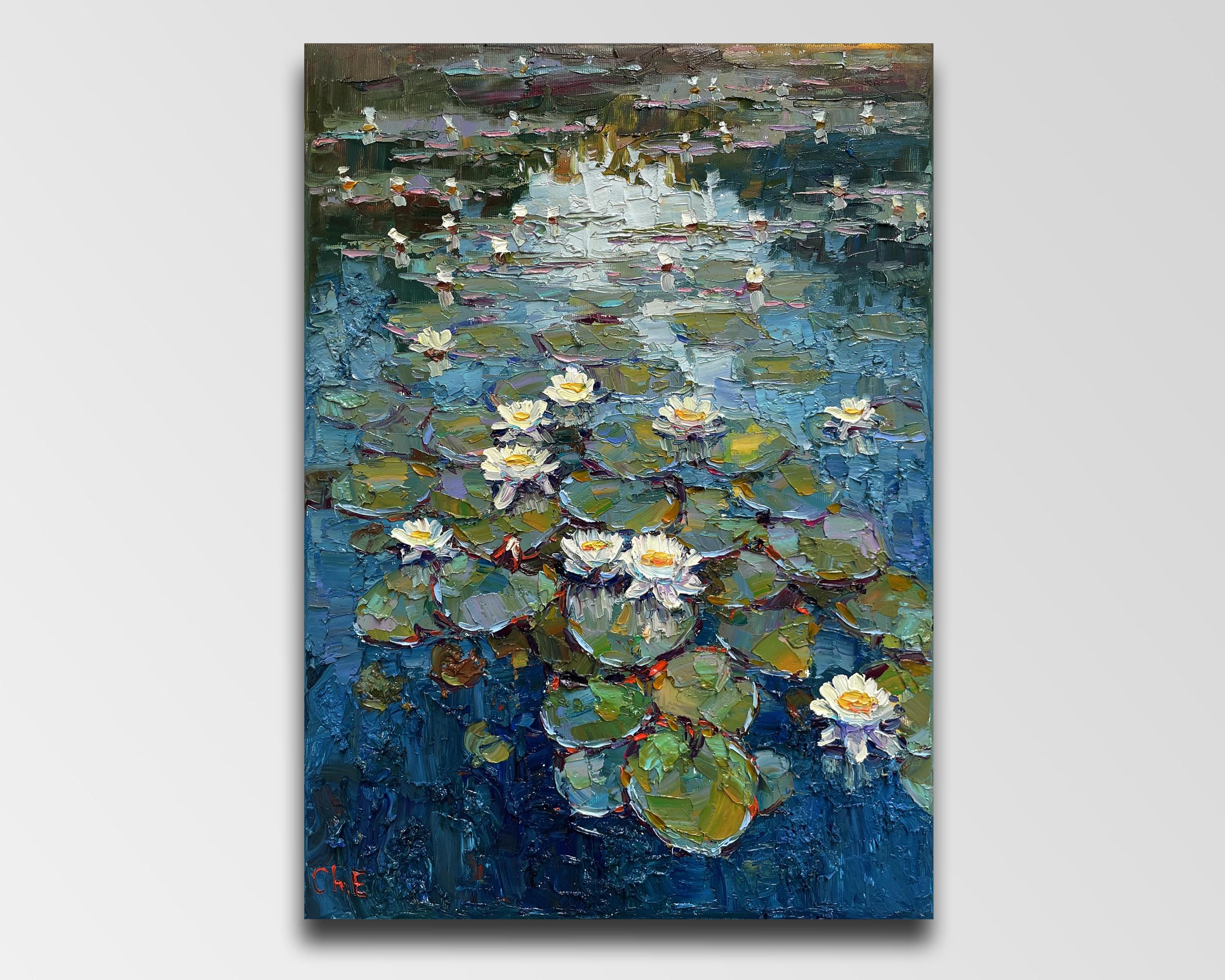 睡蓮と花のリースの絵画 地球からの贈り物「睡蓮」 | K和可 ｜インテリア絵画 アートの専門通販