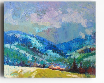 オリジナル油絵、西海岸ロッキー山脈、70 x 50 cm、2009217 - Etsy 日本