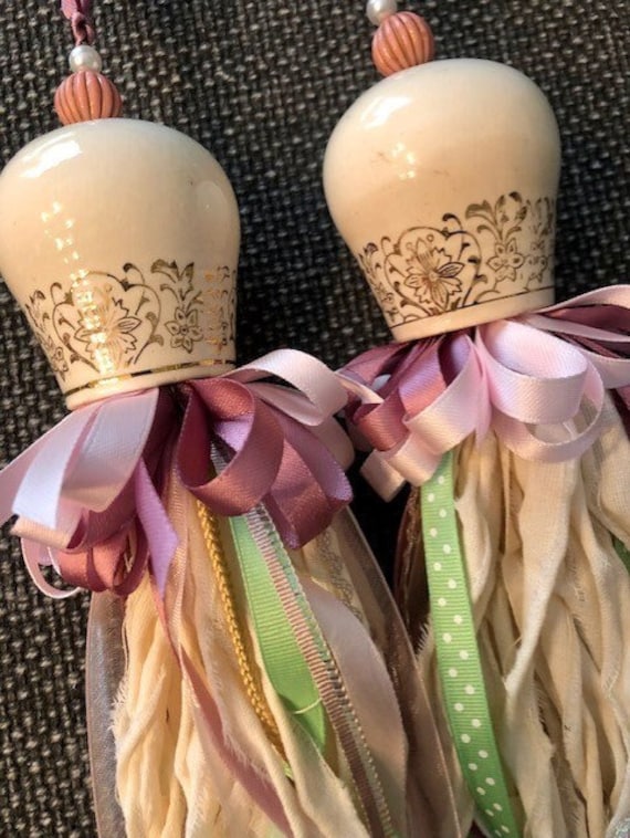 Pair of Vintage Salt and Pepper Shaker Tassels Pink Floral Etsy