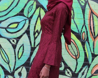 Maxi-jurk met lange mouwen bordeauxrood