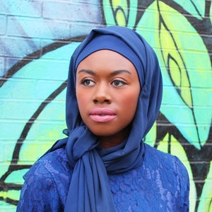 Square Chiffon Hijab Square Hijab, Square Scarf, Headscarf, Hijabi Fashion, Headcover Navy