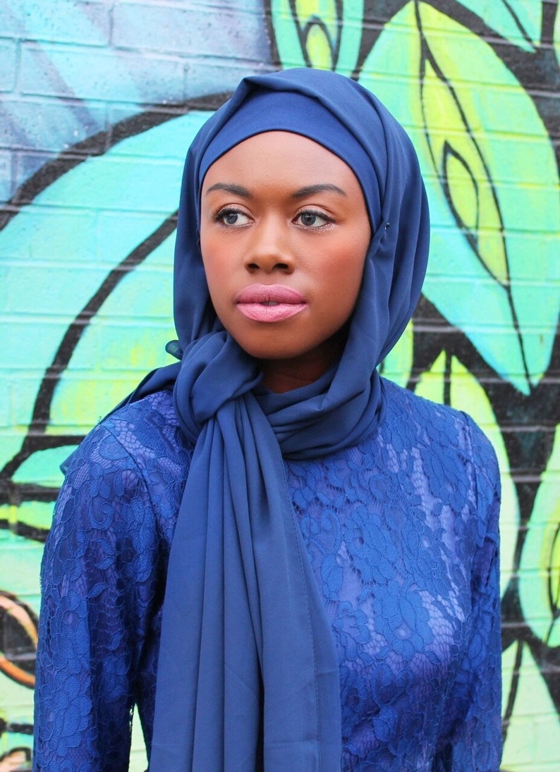 Square Chiffon Hijab Square Hijab, Square Scarf, Headscarf, Hijabi Fashion, Headcover Navy