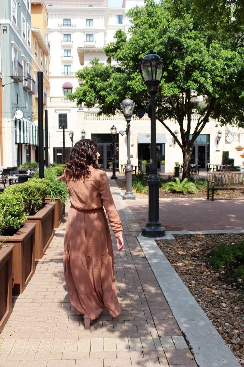 Long Sleeve Maxi Dress Caramel Brown Color Etsy