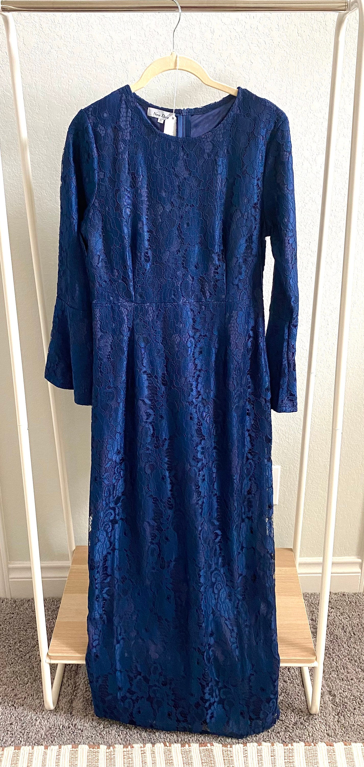 h&m navy blue lace dress Massima Navy Lace Bandeau Maxi Dress With Scarf-Detail – Club L London