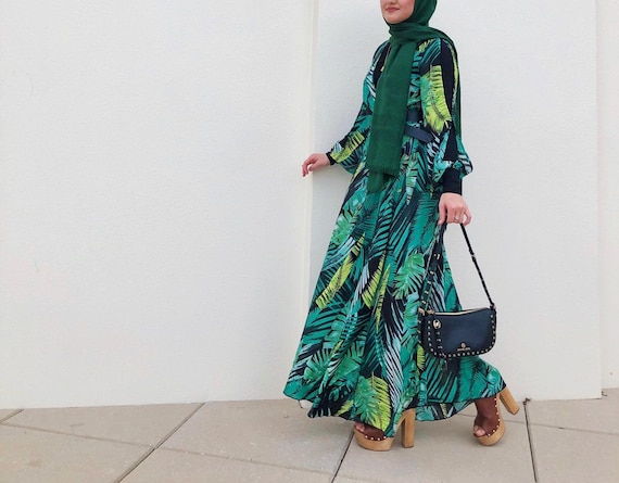 Tropical Long Sleeve Maxi Dress - Etsy 